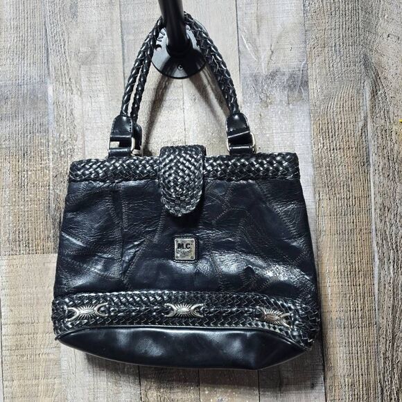 MC Marc Chantal Black Leather Vintage Concho Shoulder Bag Purse - Picture 1 of 6